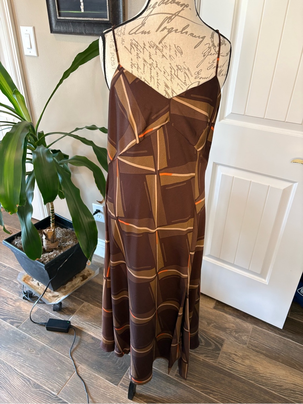 Banana Republic Brown Geometric Maxi Slip Dress